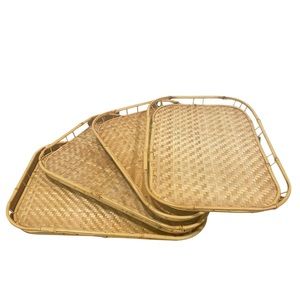 Vintage Wicker Rattan Bamboo Serving Trays